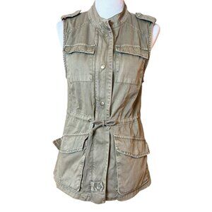 Utility Vest Military Style Small  Pockets Adjustable Waist Zip Snap Epaulets